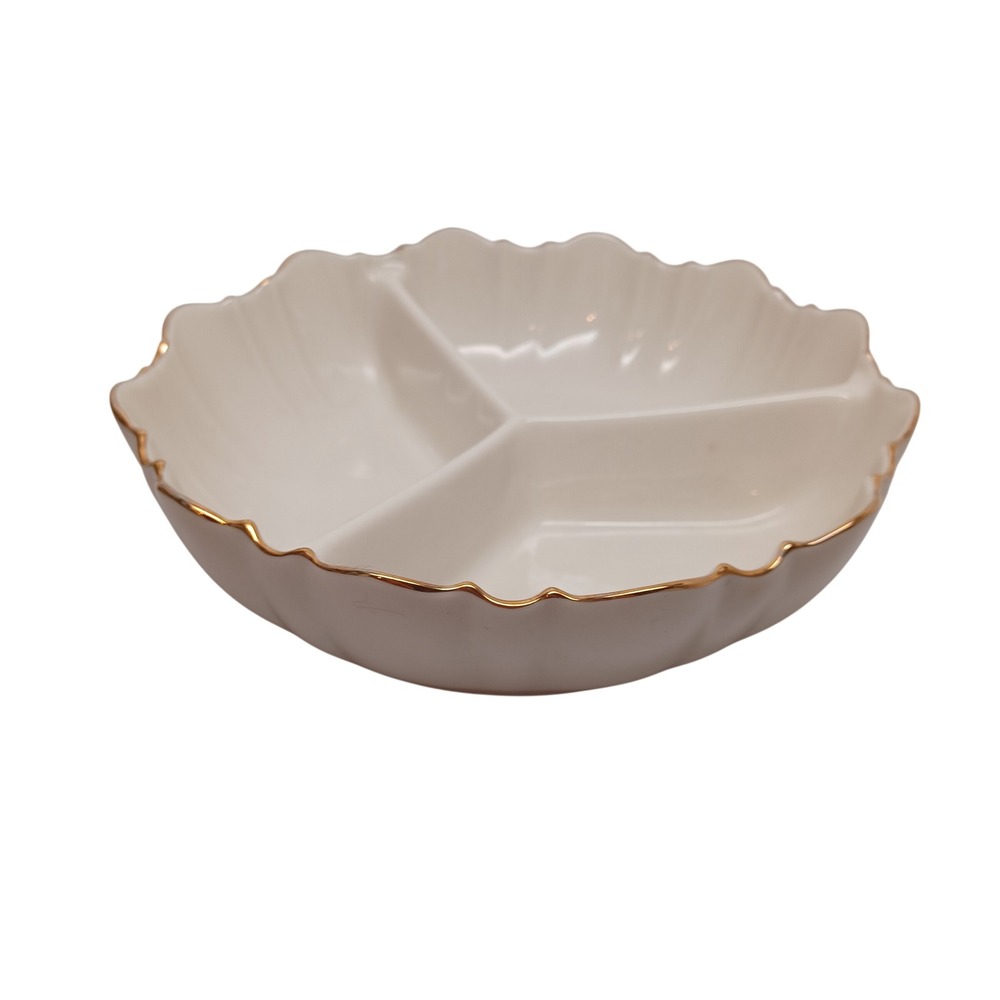 Lenox Symphony Divided Relish Dish Ivory Gold Trim 3 Section Serving Bowl 7.5in